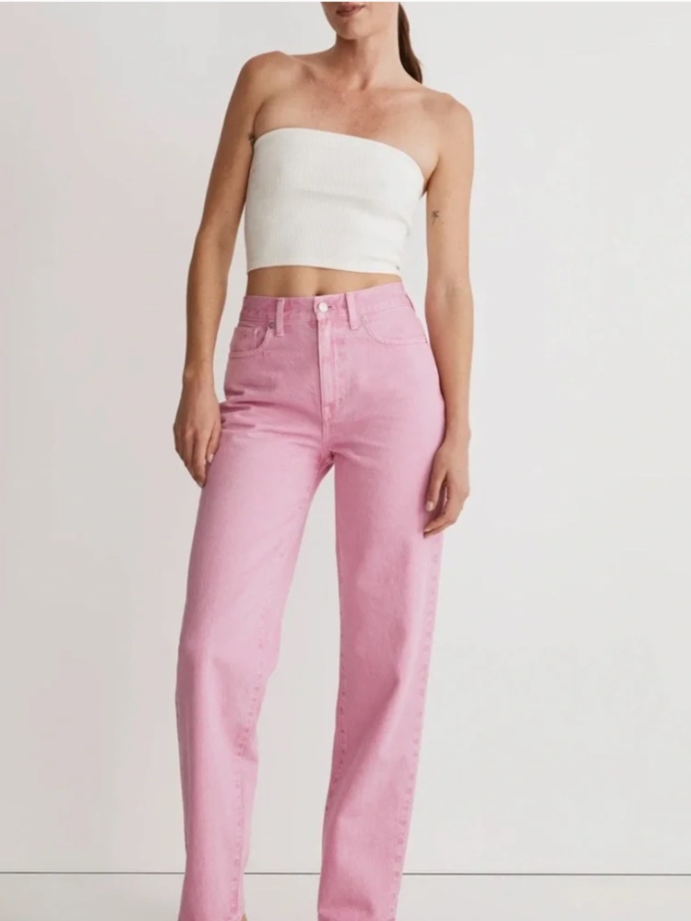 Madewell Baggy Straight Jeans in Pink